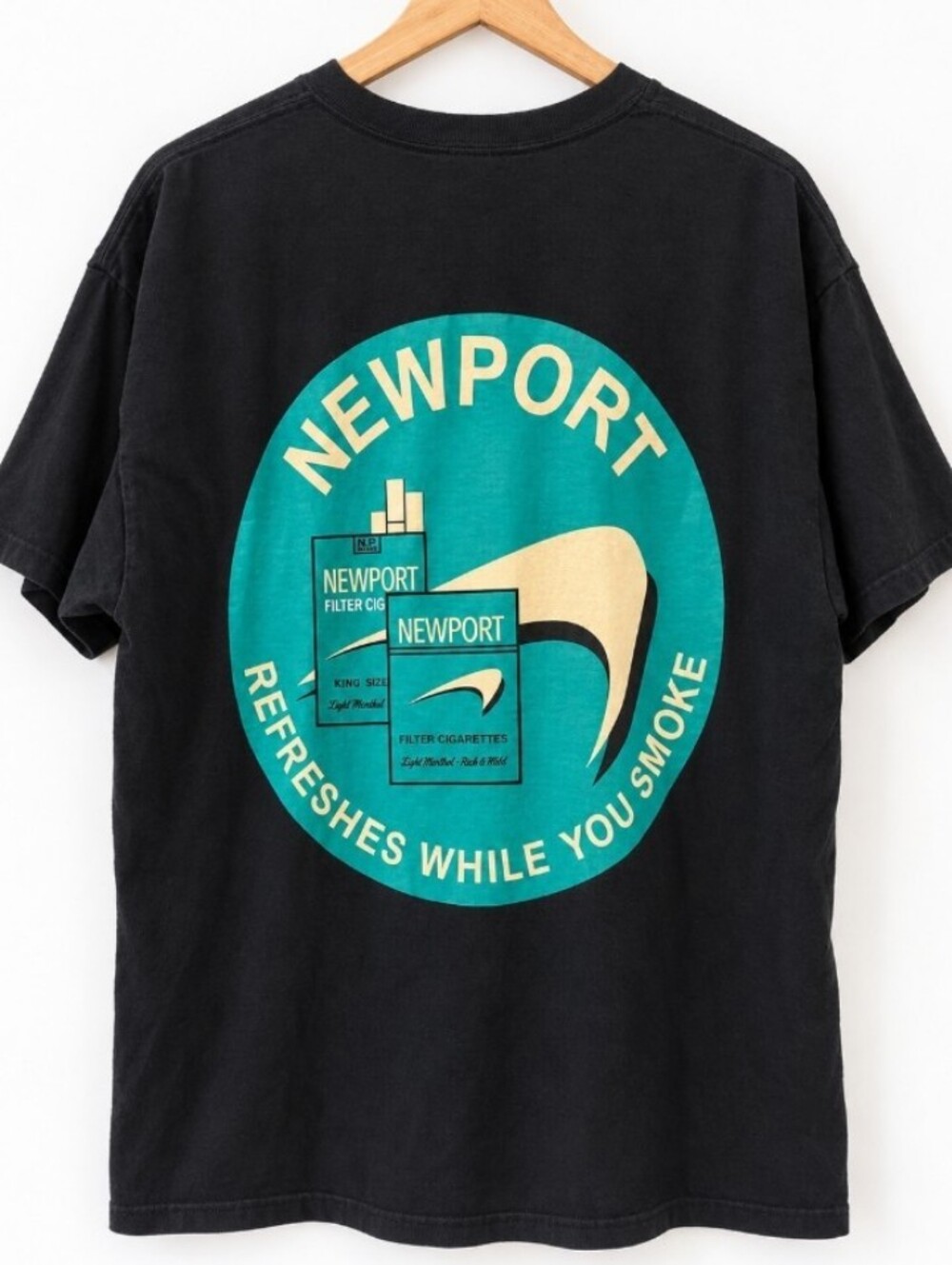 Vintage Newport Cigarettes T Shirt Black Graphic Cotton Tobacco Promo Tee XL